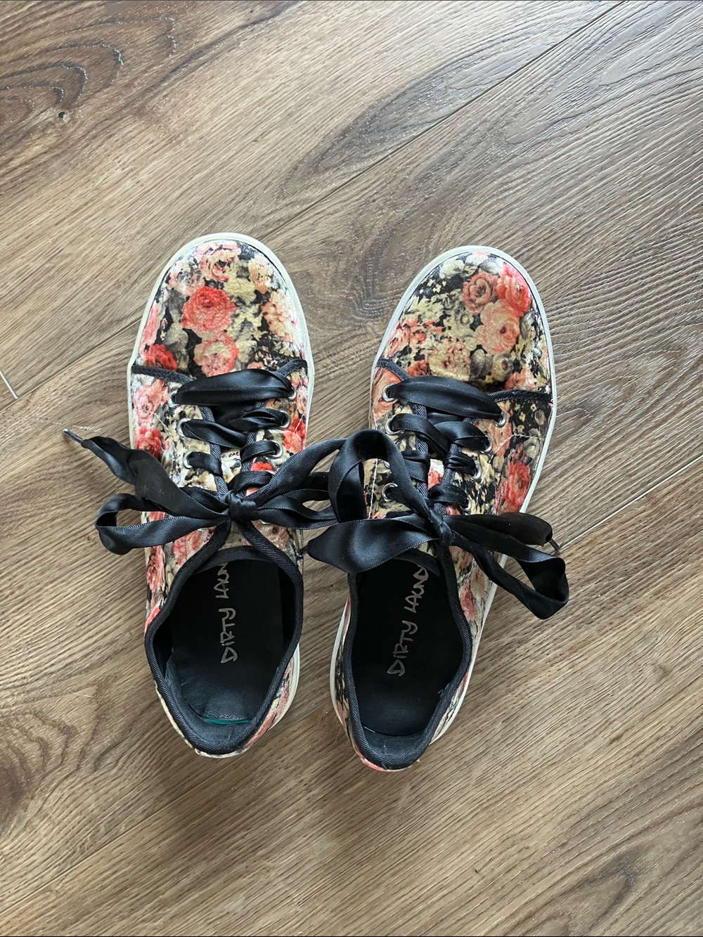 Dirty Laundry Floral Velvet Sneakers in Black, Coral and Cream